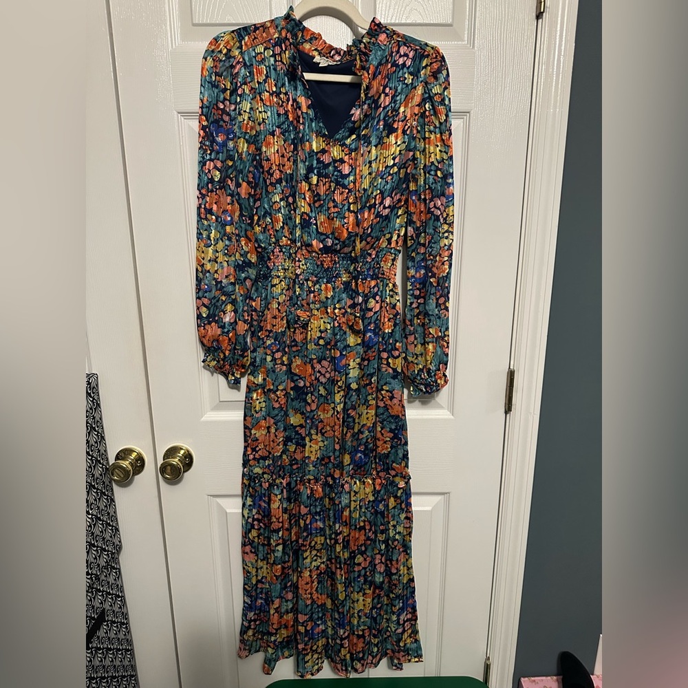 Umgee Long Sleeve Floral Maxi Dress in Navy, Orange, Yellow
